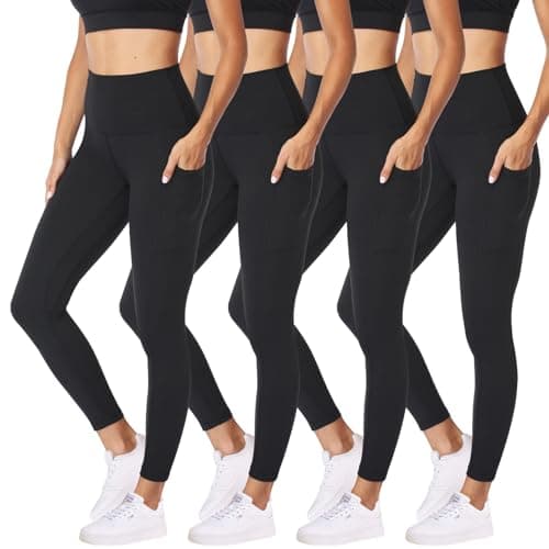 NexiEpoch 4 Pack Leggings with Pockets for Women - High Waisted Tummy Control Soft Black Yoga Pants for Athletic Workout - Image 1