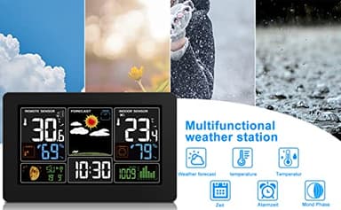Kalawen Home Weather Stations Wireless Indoor Outdoor Thermometer, Portable Digital Weather Clock Atomic, Bluetooth Color Forecast Station Estacion Meteorologica Weather Monitor with Alarm - Image 3