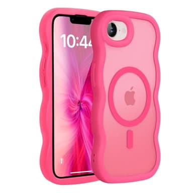 Amzfield Magnetic for iPhone 16e Case, Compatible with Magsafe Wavy Frame Cute Design Translucent Matte Hard Back Silicone Bumper Shockproof Protective Phone Case for iPhone 16 e Women Girls, Hot Pink - Image 8