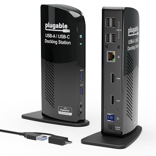 Plugable Universal Laptop Docking Station Dual HDMI Monitor for Windows and Mac (Driver Required), USB 3.0 or USB-C, 2X HDMI, Gigabit Ethernet, Audio, 6 USB Ports (UD-3900) - Image 1