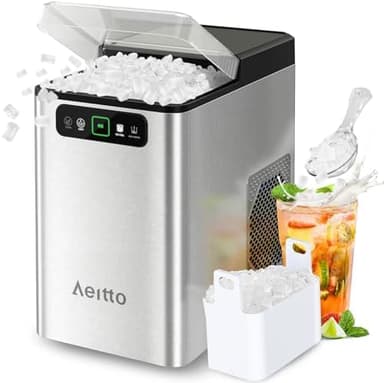 Aeitto Nugget Ice Maker Countertop, Pellet Ice Machine Soft Chewable Ice 40lbs/Day, One-Click Operation, Auto Self-Cleaning Crushed Ice Makers Stainless with Scoop for Home/Kitchen/Office (Silver - Image 2