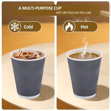 Clawsoff 100 Pack 12 oz Disposable Coffee Cups with Lids, Insulated Ripple Wall To-Go Paper Coffee Cups Suitable for Chocolate Cocoa and Hot/Cold Drinks (Grey) - Image 6