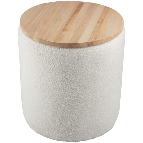 Lavish Home Storage Ottoman - Teddy Fabric Upholstered Ottoman with Wood Top for Living Room, Dorm, or Apartment - Ottomans with Storage (Cream) - Image 1