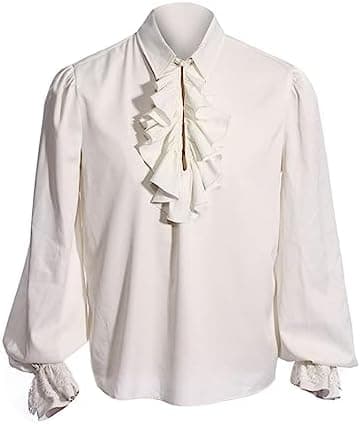 Bbalizko Mens Pirate Shirt Ruffle Victorian Renaissance Steampunk Vampire Poet Shirts Gothic Medieval Costume - Image 2