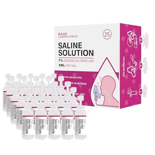 BASE LABORATORIES 7% Saline Solution for Nebulizer Machine | Saline Solution for Inhalation & Nasal Irrigation | High 7% Concentration l 25 Vials 5ml Unit Dose - Image 1