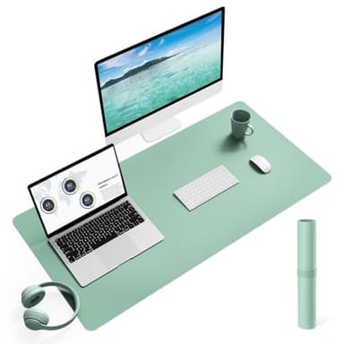 YSAGi Non-Slip Leather Desk Pad L Size, Waterproof Laptop Computer Desk Keyboard Mat, Table Protector Blotter Mat, Large Mouse Pad for Office/Work/Home/Decor(Pale Green, 35.4" x 17") - Image 1