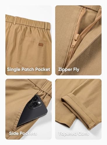 JMIERR Men's Stretch Chino Pants Business Casual Elastic Waist Travel Essentials Pant Slim Fit Tapered Cotton Twill Work Athletic Golf Dress Trousers, XL, Khaki - Image 5
