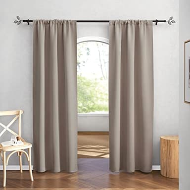 RYB HOME Room Darkening Curtains for Bedroom, Thermal Insulated Noise Reducing Window Drapes Farmhouse Decor for Living Room Kitchen, W42 x L84 inch, 2 Panels, Sand - Image 2