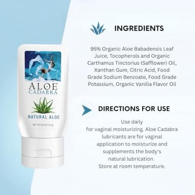 Aloe Cadabra Natural Water Based Personal Lubricant and Vaginal Moisturizer, Organic Aloe Lube for Men, Women and Couples, Non-Staining, pH Balanced (Unscented 2.5 Ounces, 1 Pack) - Image 2