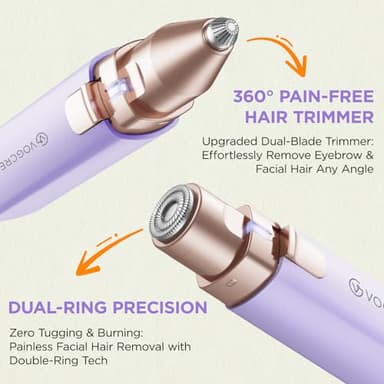 Rechargeable Facial Hair Remover for Women: 2 in 1 Electric Eyebrow and Facial Hair Remover - Suitable for Middle-aged Women’s Eyebrow, Chin, and Cheek Trimming - with Built-in LED Light(Purple) - Image 3