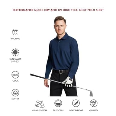 M MAELREG Long Sleeve Golf Shirt Men Performance Tennis Athletic Golf Polo Long Sleeve Shirts for Men Navy - Image 5