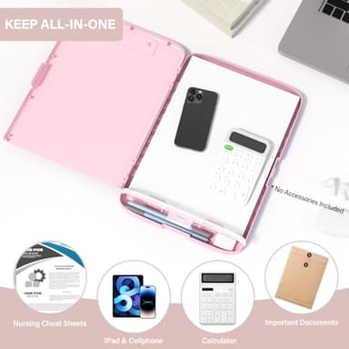 YEAHVIY Clipboard with Storage, Large Capacity Nursing Clipboards with Low Profile Clip, Heavy Duty Plastic Storage Clipboard with Pen Holder, Side-Opening (Light Pink with Rose Gold Clip) - Image 5