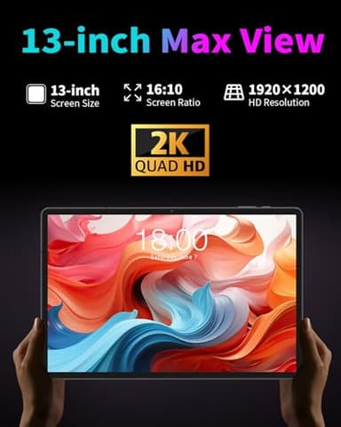 TECLAST T65Max 13 inch Android 15 Tablet, 20GB+256GB,1920x1200 IPS Display, 2.2Ghz Octa-Core Processor, 10000 Battery, 2.4/5G Wi-Fi+4G LTE, GPS, Ideal for Streaming and Learning - Image 2
