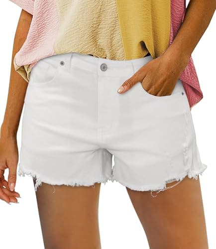 CHICZONE High Waist Jean Shorts for Women Casual Summer Frayed Hem Cutoff Ripped Denim Shorts White S - Image 1