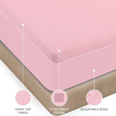 Utopia Bedding Waterproof Mattress Protector, Premium Terry Mattress Cover 200 GSM, Breathable, Fitted Style with Stretchable Pockets (Pink, Crib) - Image 7
