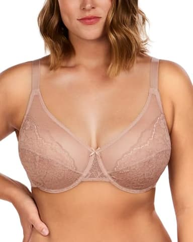 HSIA Minimizer Bras for Women Enchante Full Coverage Underwire Bras Plus Size Lifting Floral Lace Bra for Heavy Breast Dark Pink - Image 1