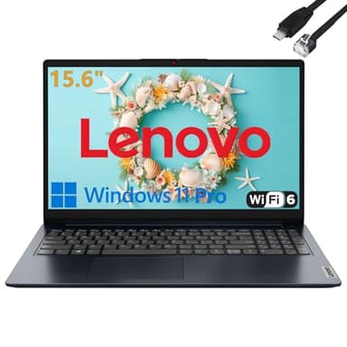 Lenovo 15.6" Laptop Computer for Home Business Student, Intel Dual-Core Processor, 32GB DDR4 RAM, 1TB PCIe SSD, WiFi 6, Bluetooth 5.2, HDMI, Abyss Blue, Windows 11 Pro S, Tichang Type C to RJ45 Cable - Image 1