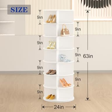 Cushore 7 Tier Rotating Shoe Rack Tower, Free Standing 360° Shoe organizer Lazy Susan, Bag Display Rack Storage Round Carousel, Neat and Elegant Shoe Storage Solution - Image 4