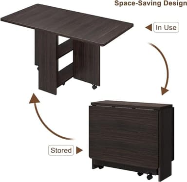 IDEALHOUSE Folding Dining Table, Drop Leaf Dining Table with 6 Wheels and 2-Layer Storage Shelf, Space Saving Dining Table for Small Spaces (Dark Walnut, 50.1" D x 31.4" W x 29.5" H) - Image 8