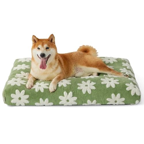 LE SURE Dog Beds Large Sized-Thick Shredded Chopped Foam Pet Bed Indoor with Removable Cover, Cute Modern Fuzzy Plush & Anti Slip Bottom, Green - Image 1