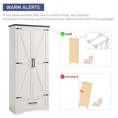 JXQTLINGMU Farmhouse Kitchen Pantry Cabinet - 72" Tall Wood Kitchen Storage Cabinets with Adjustable Shelves & 2 Barn Style Doors & Drawer, Versatile Storage for Dining Room, Bathroom, Antique White - Image 7