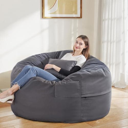 DUMOS 4FT Bean Bag Chair Beanbag for Adults and Kids Oversized Lazy Sofa Living Room Furniture with Removable Washable Cover Giant Comfy Gaming Chair Round Couch for Bedroom Dorm - Image 1