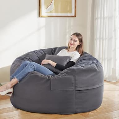DUMOS 4FT Bean Bag Chair Beanbag for Adults and Kids Oversized Lazy Sofa Living Room Furniture with Removable Washable Cover Giant Comfy Gaming Chair Round Couch for Bedroom Dorm - Image 1