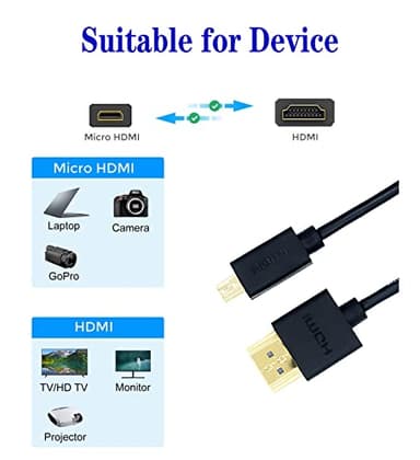SkyeySnail 0.5m / 1.6ft 4K HDMI Cable 48Gbps, Type A to D, Micro HDMI, Ultra Thin, Hyper Super Flexible Slim Cord, HDMI 2.0 Diameter<3.6mm, eARC, for PS5, Xbox, NS, GH5S, TV, Camera - Image 3