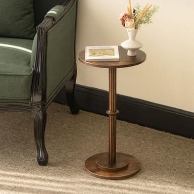MaxSmeo Drink Table, Small Side Table for Small Spaces, Modern Round End Table with Fluted Wood Leg, Rustic Brown - Image 8