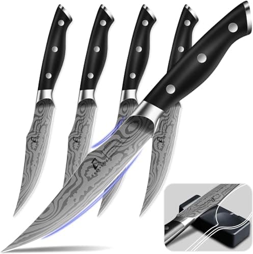 CoquusAid Steak Knives Set of 4, 4.8 Inch Fine-Edge Super Sharp Table Knives with Rest, Premium Germany Stainless Steel Ergonomic Handle, Elegant Black Ideal for Gift - Image 1