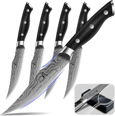 CoquusAid Steak Knives Set of 4, 4.8 Inch Fine-Edge Super Sharp Table Knives with Rest, Premium Germany Stainless Steel Ergonomic Handle, Elegant Black Ideal for Gift - Image 1