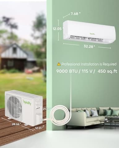 Wifi Enabled 9,000 BTU Mini Split Air Conditioner & Heater, 19 SEER2 115V Split AC Unit Ductless Inverter System with Heat Pump, Installation Kits - Cools Rooms up to 450 Sq.Ft - Image 7
