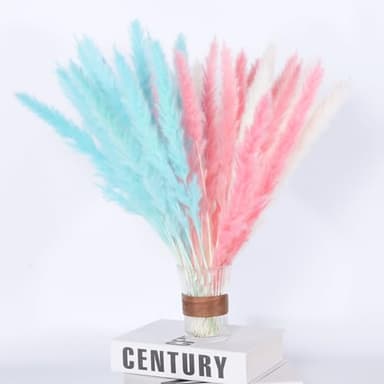 Colorful Pampas Grass Decor – White, Pink, and Cyan Dried Arrangements for Weddings, Baby Showers, and Home Decor. 17” Centerpiece (No Vase). - Image 8