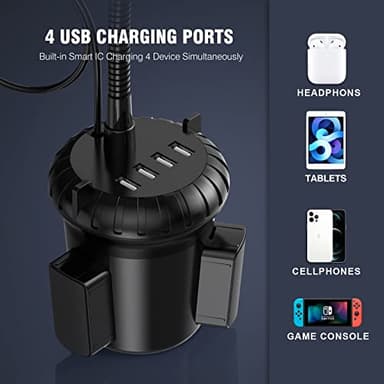 4-Port USB Car Charger with Cup Holder Phone Mount, Rapid Multi Port Charger, Adjustable Gooseneck Rotatable Holder for Smartphones - Image 2