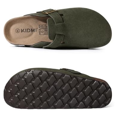 KIDMI Women's Genuine Suede Clogs Cork Footbed Sandals Leather Mules Potato Shoes with Arch Support Army Green 39 (Size 7.5-8) - Image 3
