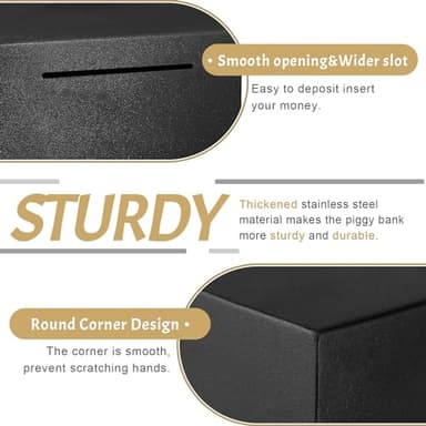 Piggy Bank for Adults Must Break to Open, Unbreakable Adults Piggy Bank Made of Stainless Steel, Metal Saving Bank (Black, 4.72-inch) - Image 3