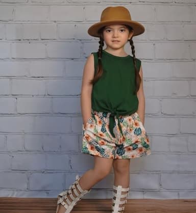 Arshiner Toddler Girls Short Sets Tie Knot Tank Top and Paperbag Waist Shorts Cute Girl Summer Clothing for 2-7 Years - Image 4