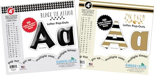 Barker Creek Letter Pop-Out Set, 4” Classic Gold, Set Includes 510 4" Letters, Numbers & Punctuation Marks, Multicolor Designer Letters, Office, Home, and School Décor (4426) - Image 1