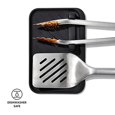 OXO Good Grips Grilling Tools, 3pc Set-Tongs, Turner Rest, Black - Image 5