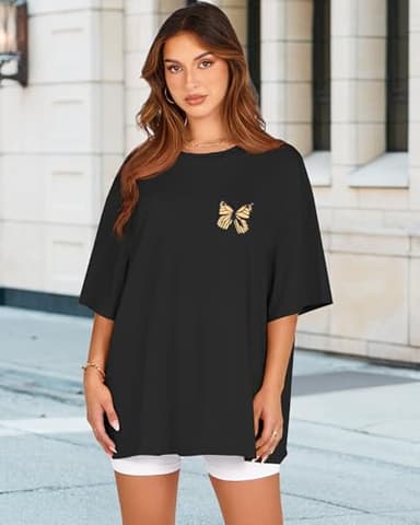 Womens Oversized Tshirt Graphic Tees Crew Neck Summer Short Sleeve Loose Fit Tops (A-Butterfly Print Black, 4XL) - Image 6