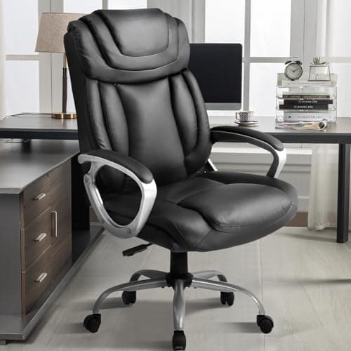 COMHOMA Ergonomic Office Chair Home Office Desk Chairs Comfy Back Support PU Leather Executive Office Chair with Wheels Headrest Padded Armrests Height Adjustable Tilt Swivel Rolling Reclining Seat - Image 1