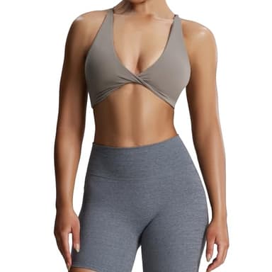 Aoxjox Women's Workout Sports Bras Fitness Backless Padded Sienna Low Impact Bra Yoga Crop Tank Top (Driftwood, Small) - Image 1