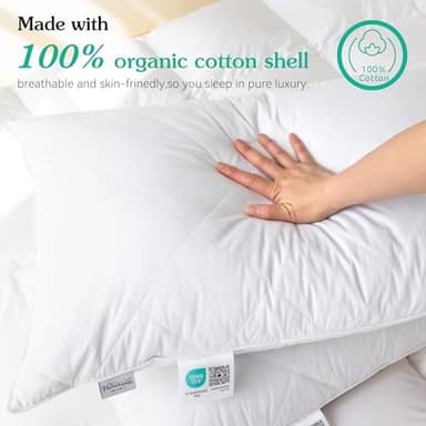 Three Geese White Goose Feather Bed Pillows Queen/Standard Size Set of 2- Soft 600 Thread Count 100% Cotton, Medium Firm,Soft Support Surround Fill Polyfiber,White Solid - Image 3