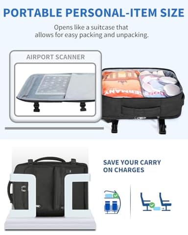 WANDF Travel Backpack For Spirit Airlines Personal Item Bag 18x14x8 with Wet Pocket, 17 Inch Laptop Backpack for Men Women（Black） - Image 2