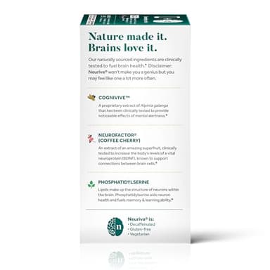 NEURIVA Ultra Decaffeinated Clinically Tested Nootropic Brain Supplement for Mental Alertness, Memory, Focus & Concentration, Cognivive, Neurofactor, Phosphatidylserine, Vitamins B6 B12, 60 Capsules - Image 15