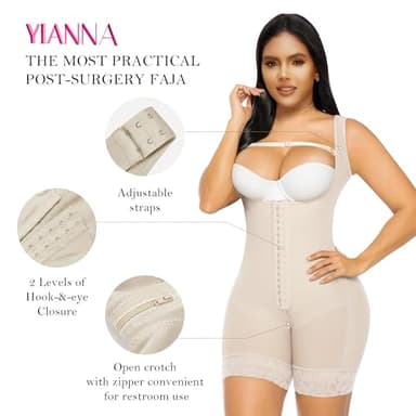 YIANNA Fajas Colombianas Shapewear for Women Tummy Control Butt Lifter with Zipper Crotch Postpartum Body Shaper,YA7289-Beige-L - Image 4