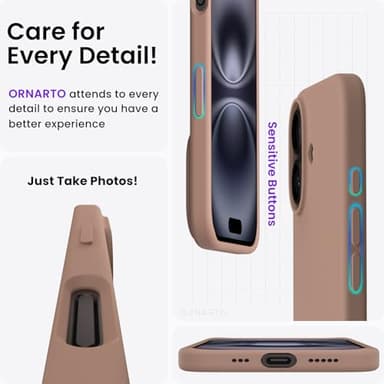 ORNARTO Compatible with iPhone 16 Case 6.1", Slim Liquid Silicone 3 Layers Full Covered Soft Gel Rubber Shockproof Phone Case, Protective Cover with Anti-Scratch Microfiber Lining-Light Brown - Image 5