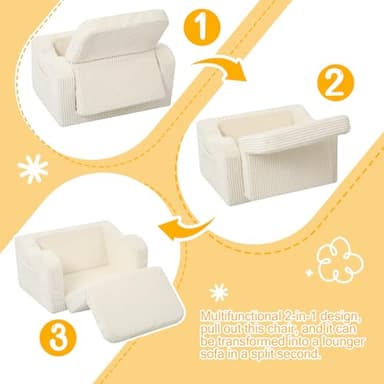 MeMoreCool Toddler Chair Comfy for 1-3 Years Old, Corduroy Kids Couch Bed Fold Out, 2-in-1 Foldable Baby Lounge Chair, Pull Out Children Sofa Bed, Beige - Image 8