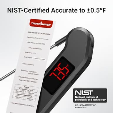 Professional Digital Meat Thermometer, 1 Sec Instant Read, ±0.5℉ Accuracy NIST&NSF Certified Food Thermometer, Auto-Rotate Bright LED Screen, 100% Waterproof Cooking Thermometer for Grill BBQ, Black - Image 3