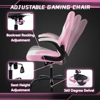 DUMOS Ergonomic Computer Gaming Chair - Home Office Desk with PU Leather Lumbar Support, Height Adjustable Big and Tall Video Game with Flip-up Armrest, Swivel Wheels for Adults - Image 6